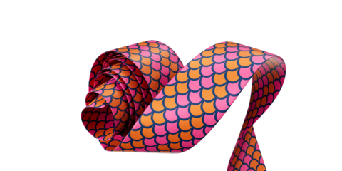 Fish scale ribbon long straight fly in air with curve roll shiny. Pink  yellow ribbon for present gift birthday party to wrap around decorate, curl curve long straight. Transparent background isolated