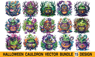 halloween Cauldron T-Shirt Design, Hand-Drawn Lettering Phrase, Isolated on White Background, Calligraphy Graphic Design, Typography Element, Handwritten Vector Sign, Spooky Theme.