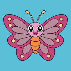 Cheerful Kawaii Butterfly Vector Illustration, Beautiful butterfly sticker
