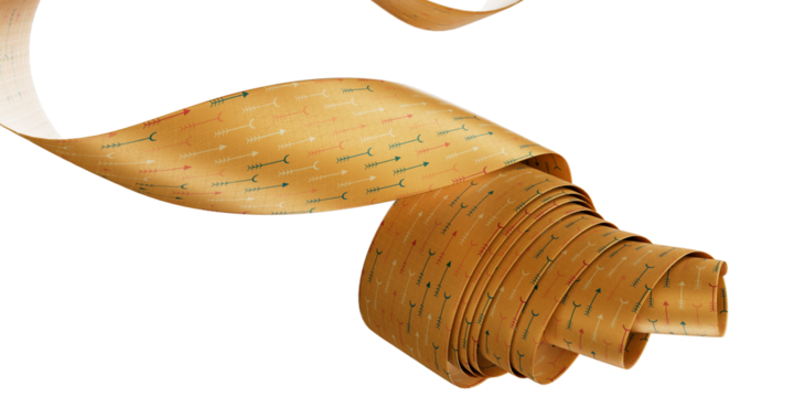 Gold Ribbon with arrow design,  Fashion, wedding, invite, luxury advertising background, wave, isolated on transparent background