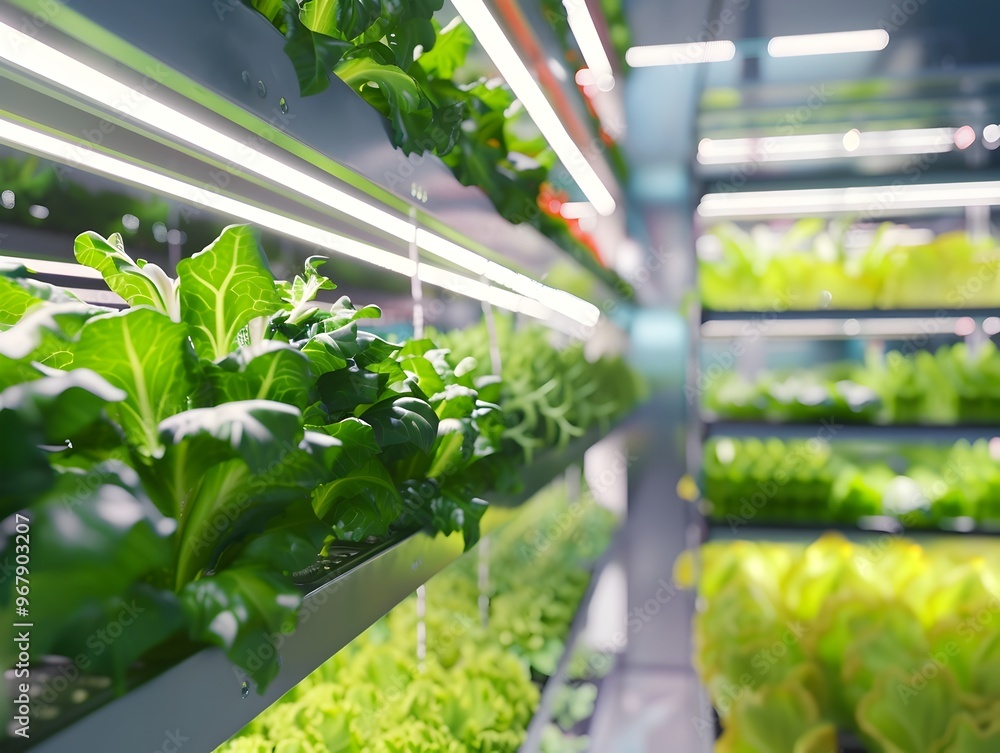 Poster cutting edge vertical farm with innovative led lighting for efficient space utilization and fresh pr