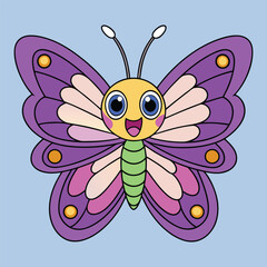Cheerful Kawaii Butterfly Vector Illustration, Beautiful butterfly sticker
