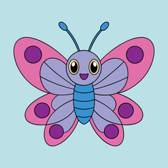 Cheerful Kawaii Butterfly Vector Illustration, Beautiful butterfly sticker
