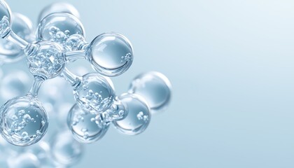 Fototapeta premium A highly detailed 3D rendering of a molecular structure, with translucent spheres and connecting bonds, floating in a soft, blurred background, representing scientific research and innovation