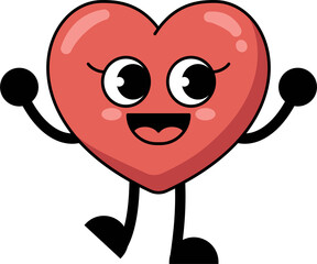 A heart shaped cartoon character is smiling, happy expression. flat style illustration.