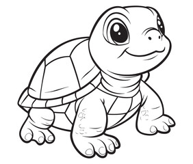 Coloring book with character kids turtle outline illustration