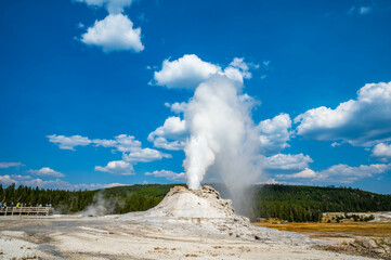 Yellowstone National Park's Cascade Geyser eruption while hiking during the fall of 2024