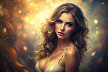 Sensual detailed adult woman illustration sensual curves soft focus warm colors