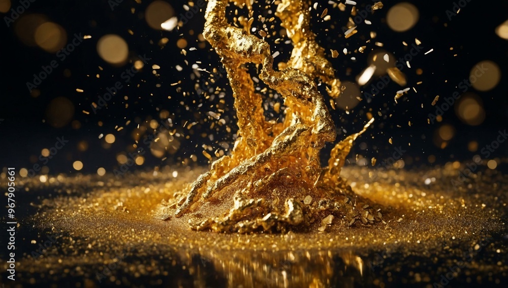 Wall mural Liquid gold glitter explosion, offering a luxurious background for festive occasions.