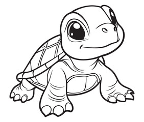 Coloring book with character kids turtle outline illustration