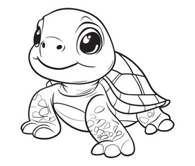 Coloring book with character kids turtle outline illustration