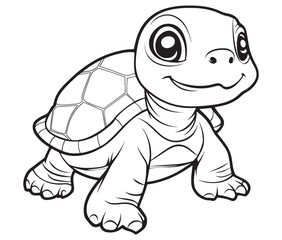 Coloring book with character kids turtle outline illustration