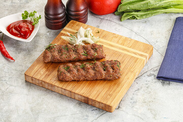 Kebab with beef served onion