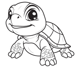 Fototapeta premium Coloring book with character kids turtle outline illustration