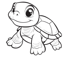 Coloring book with character kids turtle outline illustration