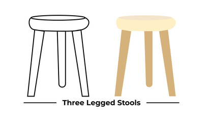 Editable three-legged stool icons: minimalist, modern, simple, versatile, perfect for home decor, furniture design, interior design, vector, high-quality, customizable.