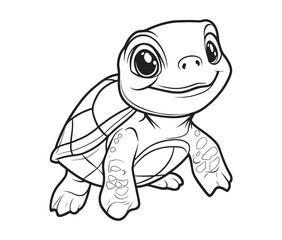 Coloring book with character kids turtle outline illustration