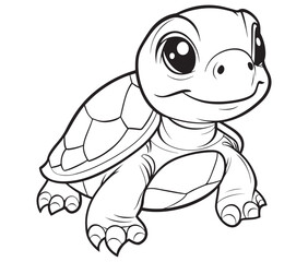 Coloring book with character kids turtle outline illustration