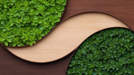 Fototapeta premium Green Leaf Frame on Wood Background