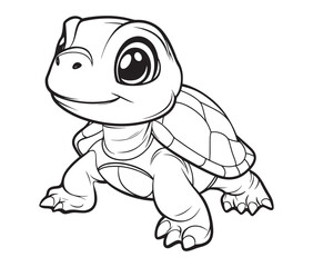 Coloring book with character kids turtle outline illustration