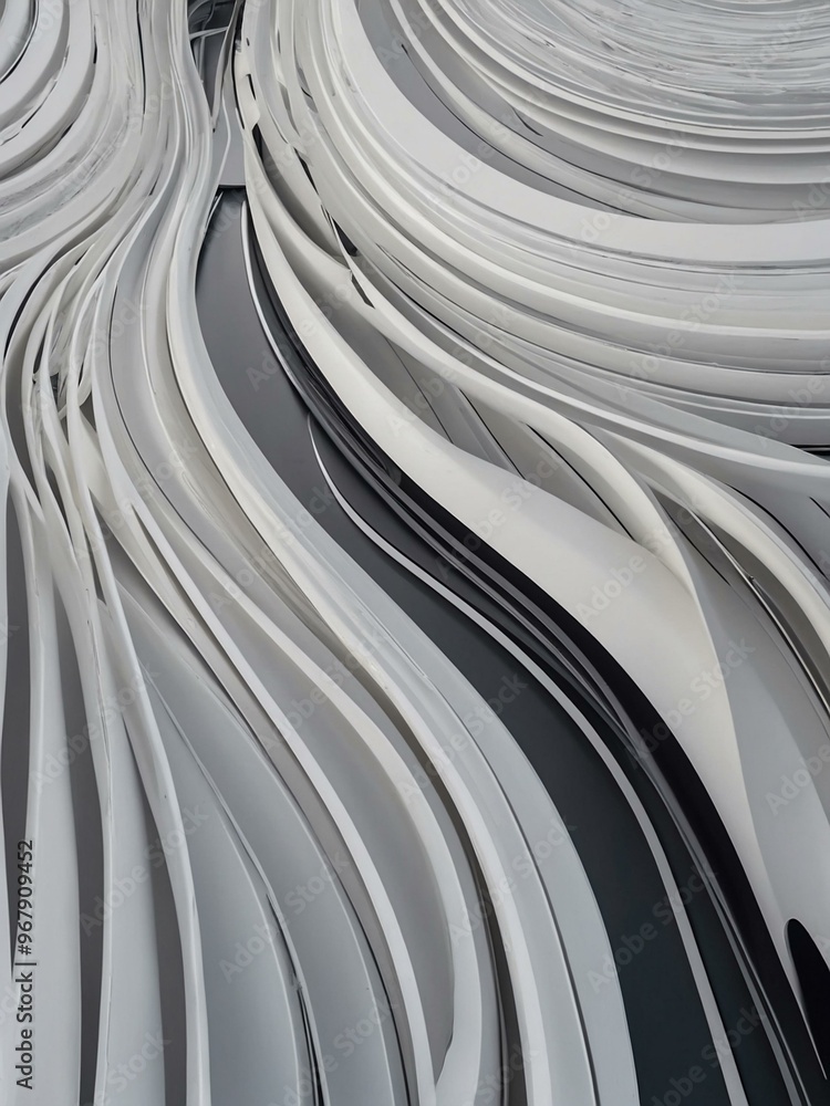 Poster minimalistic abstract design with flowing white curved lines.