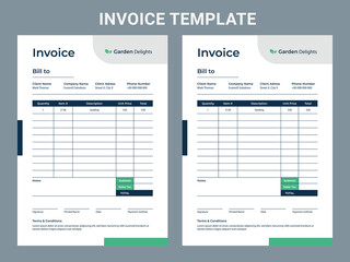 Invoice minimal design for corporate business. Clean invoice template. Print-ready business price invoices and payment agreement vector bill stationery design templates