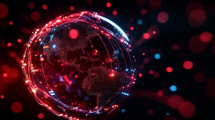 Futuristic glowing earth animation with red and blue lights, representing global connectivity and digital network technology.