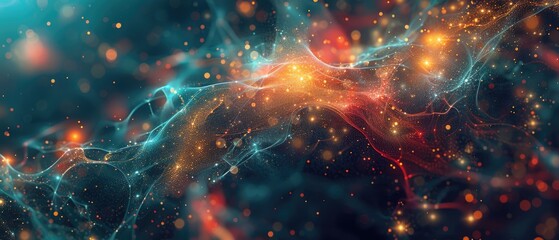 Fototapeta premium Abstract neural network representation with vibrant colors and interconnected nodes, perfect for illustrating AI and technology themes.