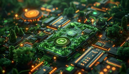 Obraz premium Futuristic Green Investment Platform, sophisticated, futuristic platform for green investments.