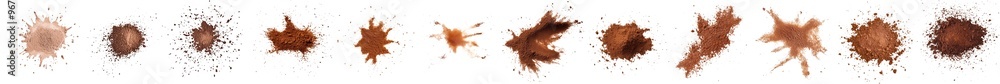 Poster isolated cinnamon powder set in a texture, macro, isolated on white