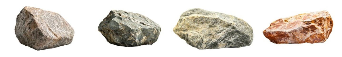Obraz premium Object for garden and landscape design with a cut out of a natural rough solid grey stone isolated on a white background