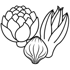 Fototapeta premium bok choy artichokes okra vegetables outline coloring book page line art illustration digital drawing