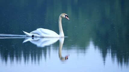 Obraz premium Elegant Swan Reflecting on a Serene Lake