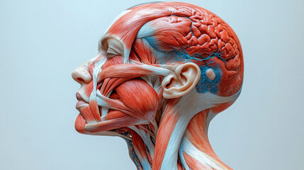 3d rendering of a female head anatomy showing facial muscles and brain structure, perfect for medical and educational projects