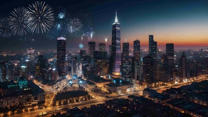 Futuristic Cityscape with AI Network Illuminating the Night Sky - .Generated AI