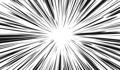 Comic Book Radial Lines Burst Effect, Black and White Motion Lines with Speed and Energy, Manga Style Overlay