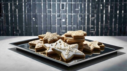 Festive Christmas Cookies with Icing on a Baking Tray - .Generated AI