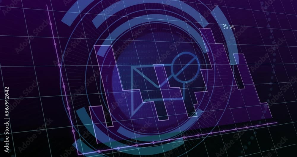Aufkleber animation of digital data processing over email icon on black background