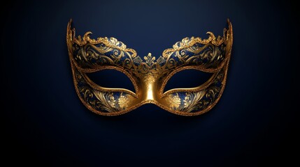 Elegant golden masquerade mask on dark background