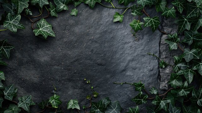 Style Ivy-Covered Stone Texture Wall Background.