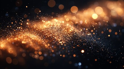 Naklejka premium Glittering golden light with bokeh on dark background