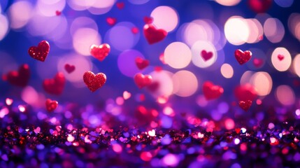 Floating red hearts and bokeh lights background for Valentine's day