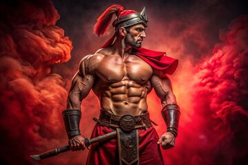 Fototapeta premium strong powerful posture warrior strength determination bold red