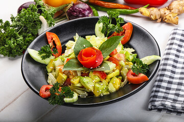 Vegetarian green avocado salad with basil