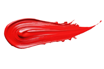 High-resolution stock photograph featuring a solitary, vibrant red paint stroke, centered on a pristine white background, conveying the essence of isolated artistry