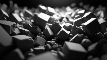 Obraz premium Abstract image of black geometric shapes scattered on a surface, creating a moody and dynamic visual effect.