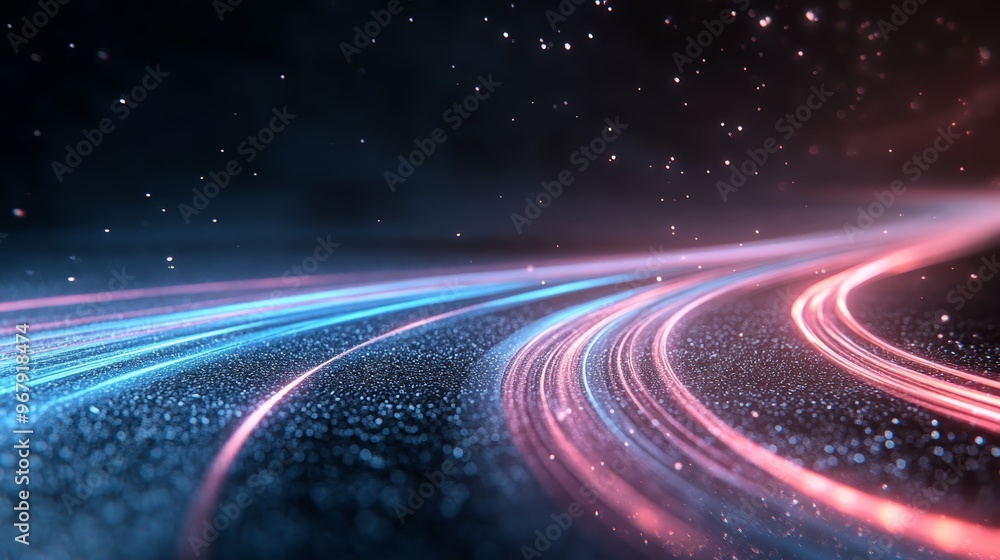 Poster vibrant light trails create a dynamic and futuristic atmosphere, showcasing energy and movement in a