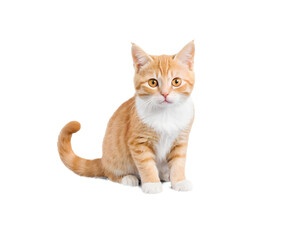 Obraz premium A photorealistic image of a cute ginger cat lying down comfortably, with its soft fur and gentle expression clearly visible.