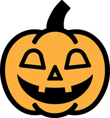Creepy Scary Smiling Pumpkin Jack O Lantern Halloween Icon in Orange and Black Outlined Vector Perfect for Decorations, Png, Svg, Transparent Background