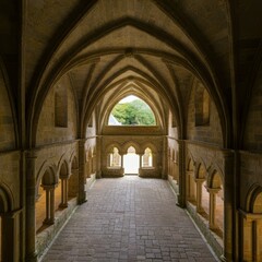 Obraz premium Cloister of a medieval abbey in daoulas in brittany in france